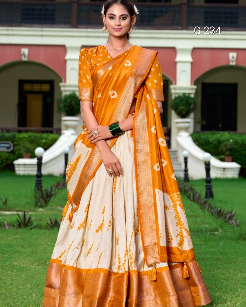 Shibori Print Dola Silk Lehenga with Zari Weaving Border – G 234