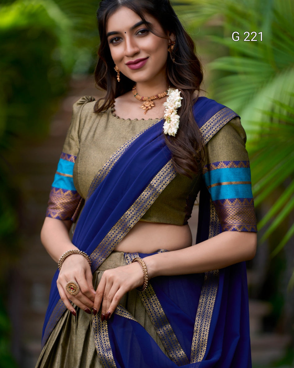 Zari Weaving Poly Cotton Lehenga with Georgette Dupatta – G 221 Chiku