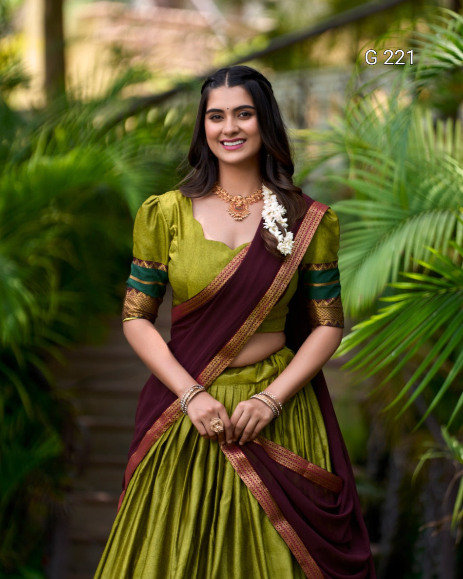 Zari Weaving Poly Cotton Lehenga with Georgette Dupatta – G 221 Olive Green