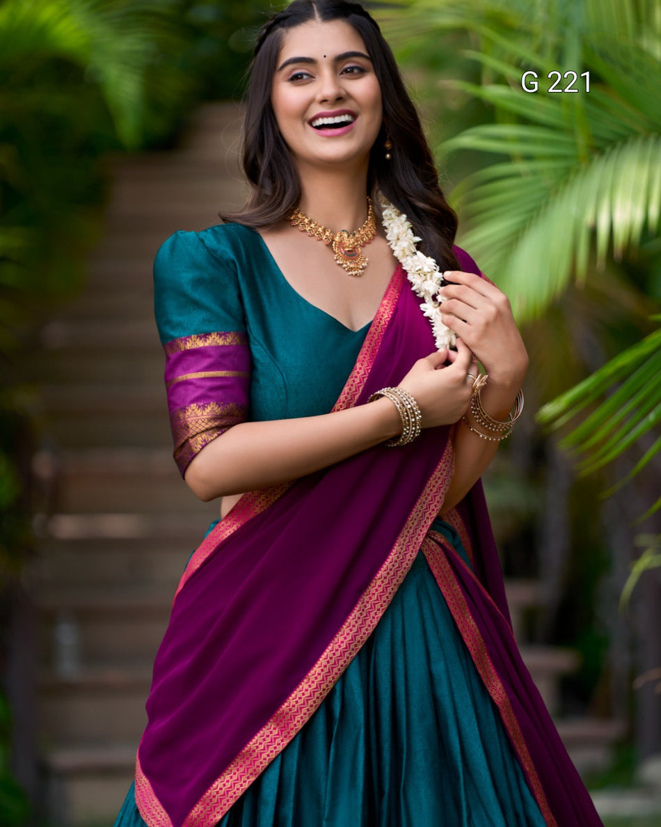 Zari Weaving Poly Cotton Lehenga with Georgette Dupatta – G 221 Teal