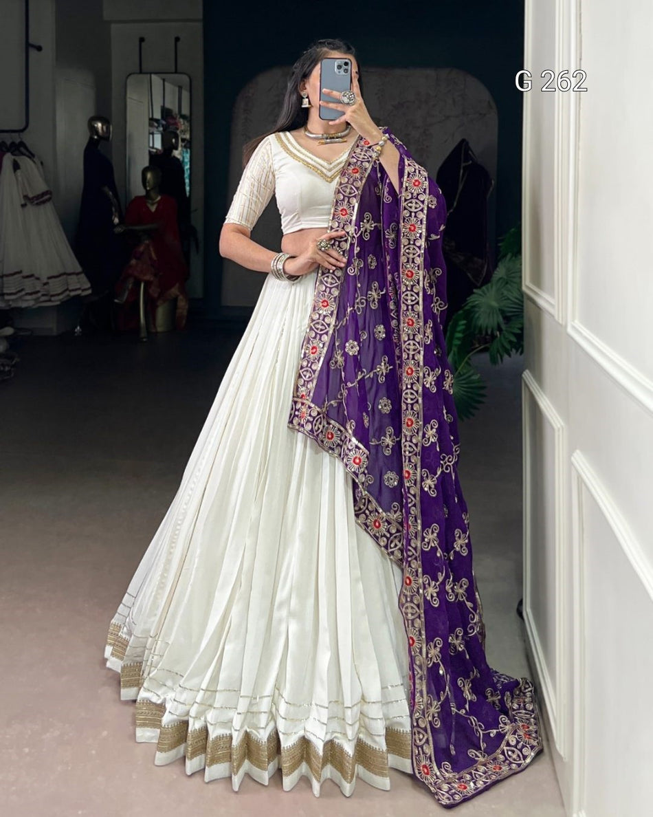 Lace Touch Up Pure Rayon Lehenga with Zari Weaving – G 262 White