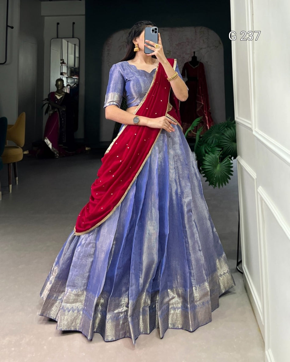 Zari Weaving Kanchipuram Lehenga with Vichitra Silk Dupatta – G 237 Royal Blue