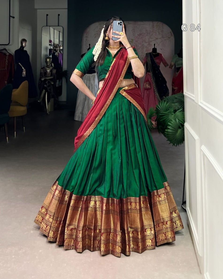 Narayan Pet Cotton Lehenga with Zari Weaving Work – G 84 Green