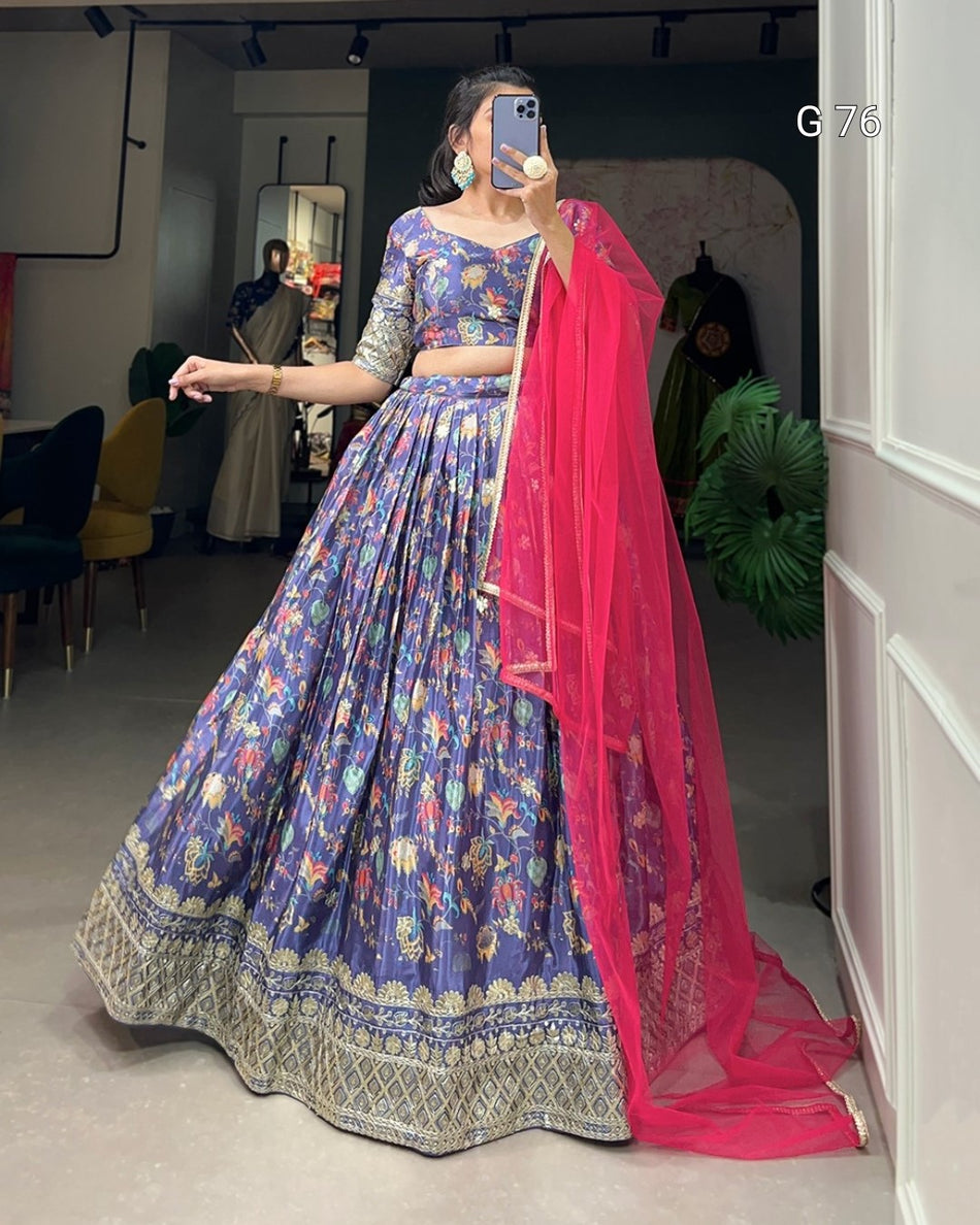 Chinon Lehenga with Digital Print & Embroidery Sequins Work – G 76 Launder