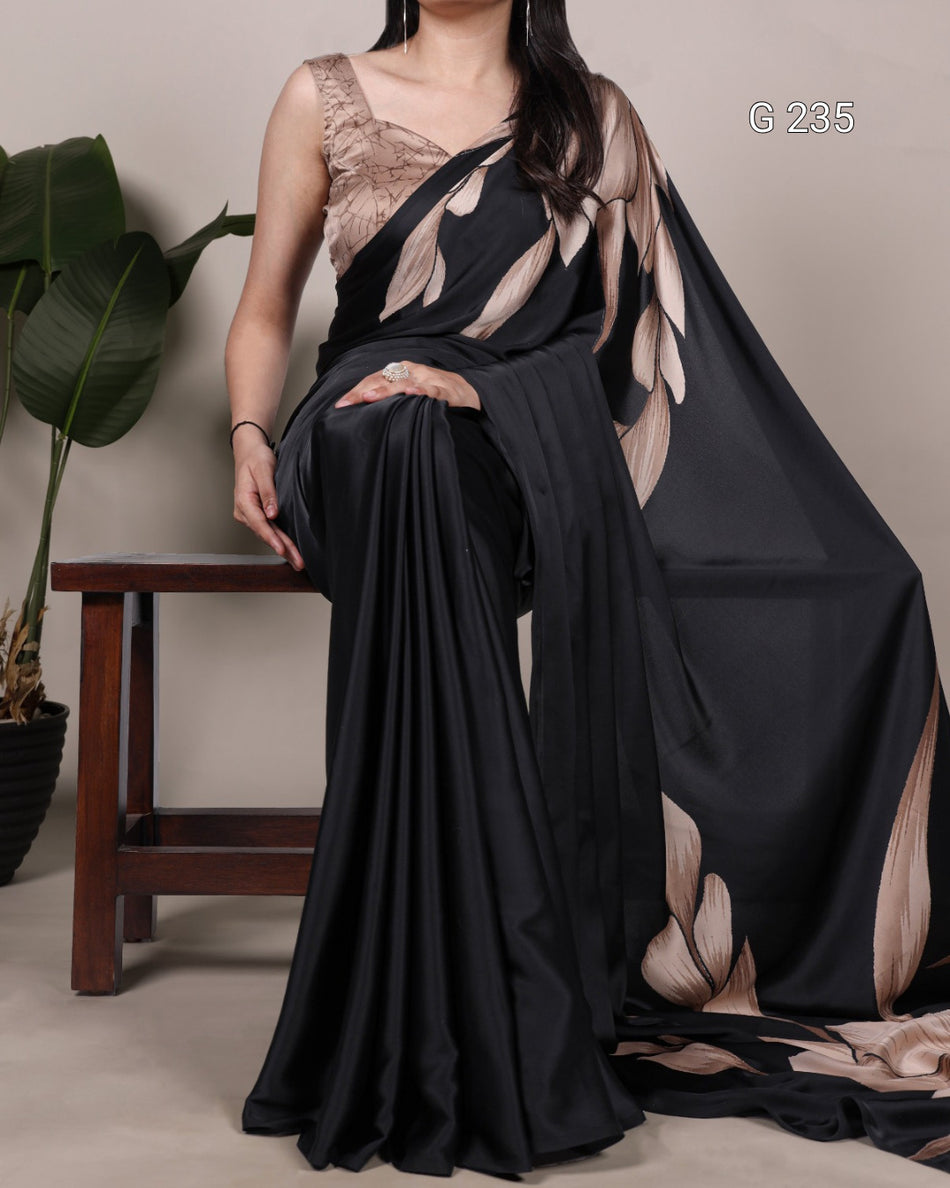 Floral Printed Satin Silk Saree – G 235