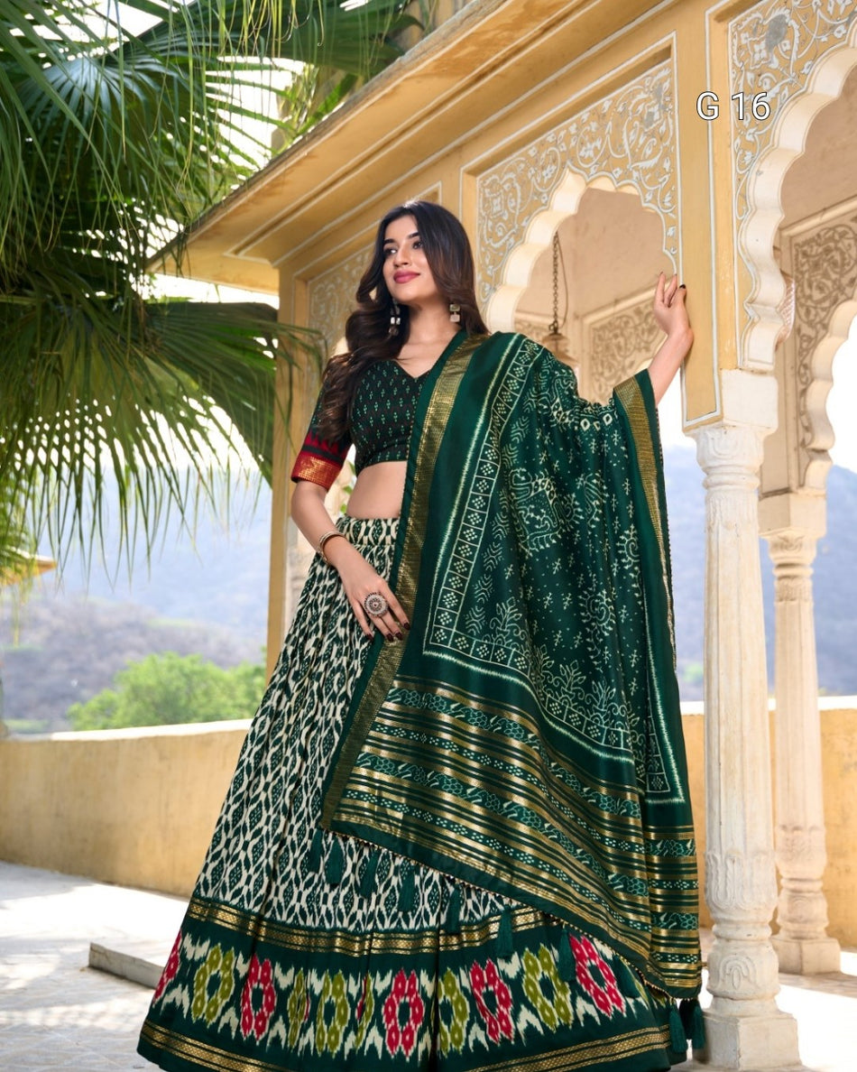 Tasar Silk Lehenga with Ikkat Print & Foil Work – G 16