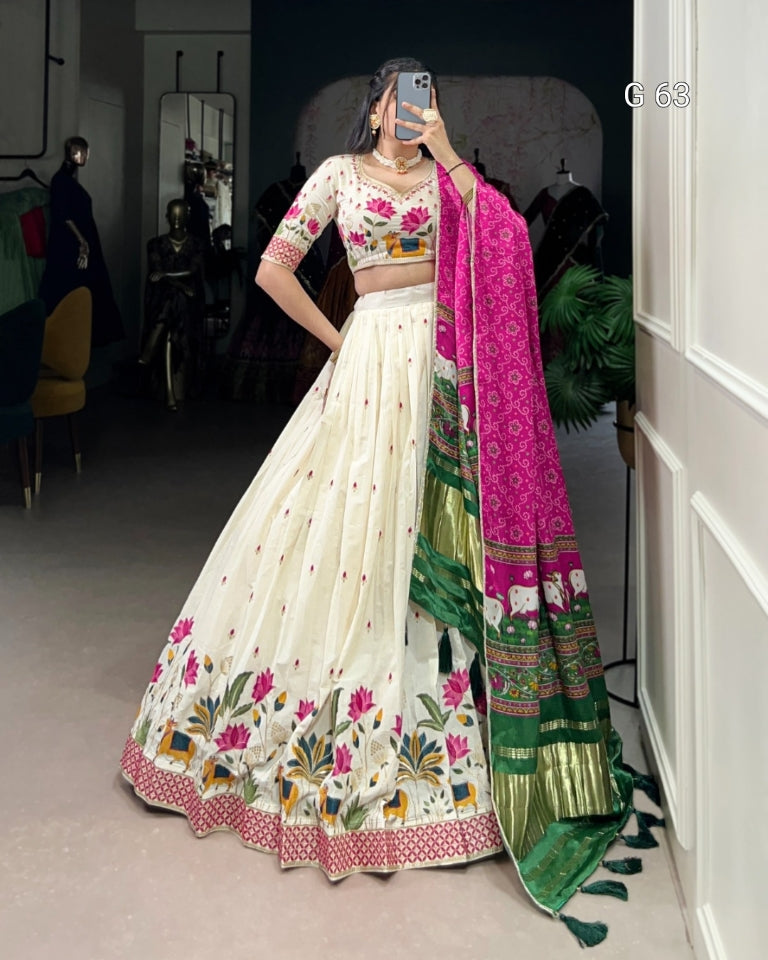 Khadi Cotton Lehenga with Sequins & Thread Embroidery – G 63 Square