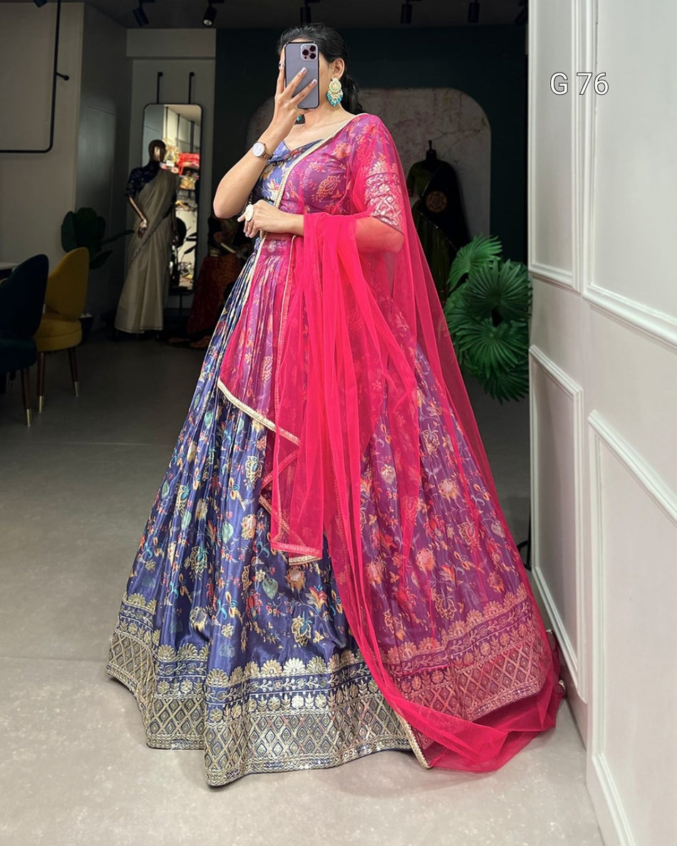 Chinon Lehenga with Digital Print & Embroidery Sequins Work – G 76 Launder