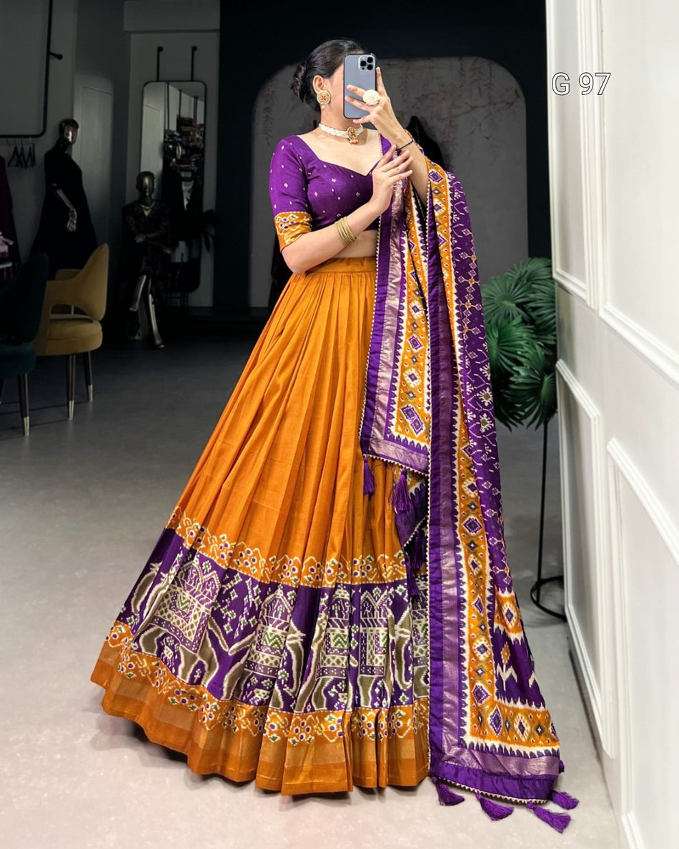 Tasar Silk Lehenga with Patola Print & Foil Work – G 97 Musterd