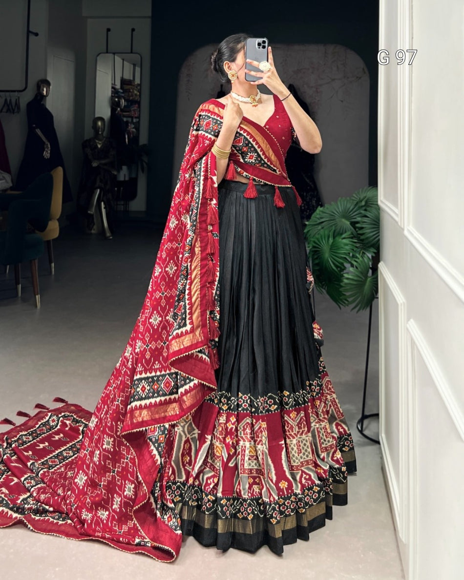 Tasar Silk Lehenga with Patola Print & Foil Work – G 97