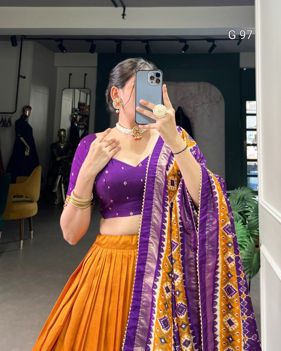 Tasar Silk Lehenga with Patola Print & Foil Work – G 97 Musterd