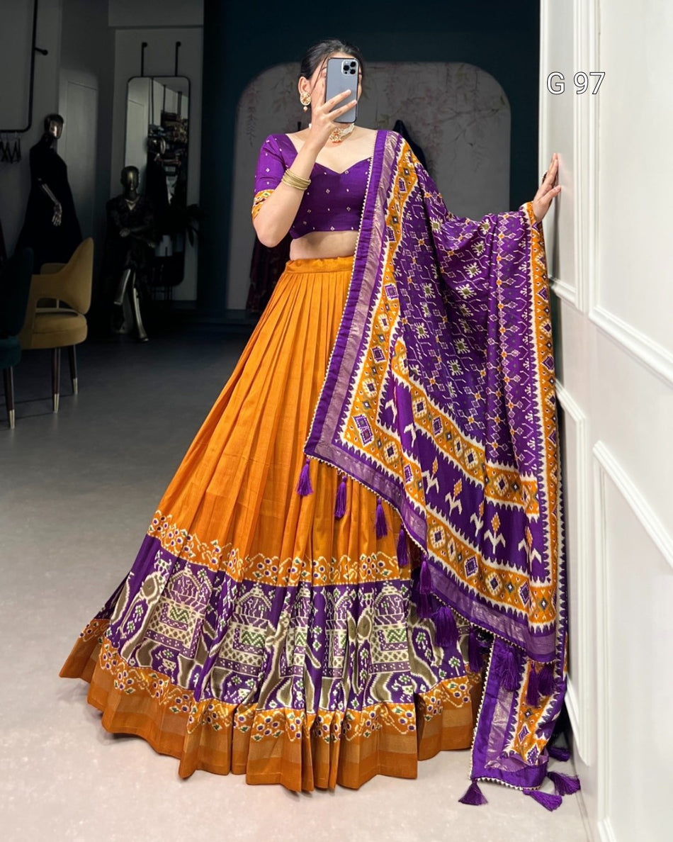 Tasar Silk Lehenga with Patola Print & Foil Work – G 97