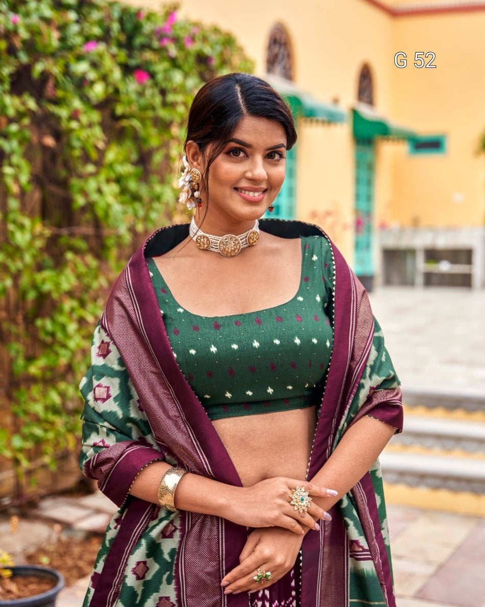 Tussar Silk Lehenga with Foil Print & Heavy Tassels – G 52 Wine